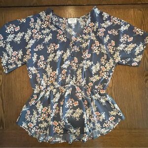 Sienna Sky Slate Blue Floral Blouse